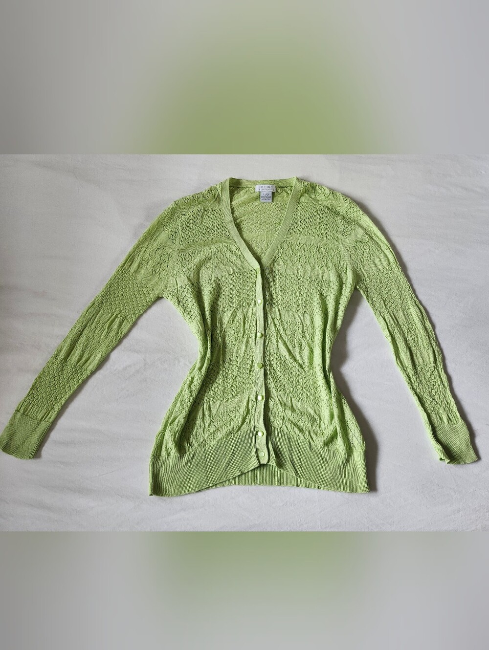 ALFRED SUNG Lime Green Lace Knit Cardigan